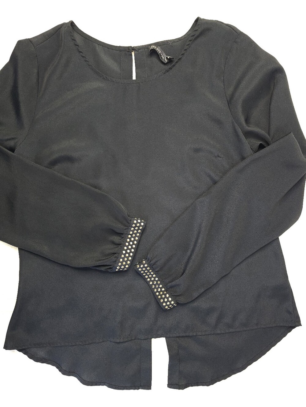 The Limited Blouse Black Gold Stud Trim Keyhole Back Long Sleeve Edgy Top M
